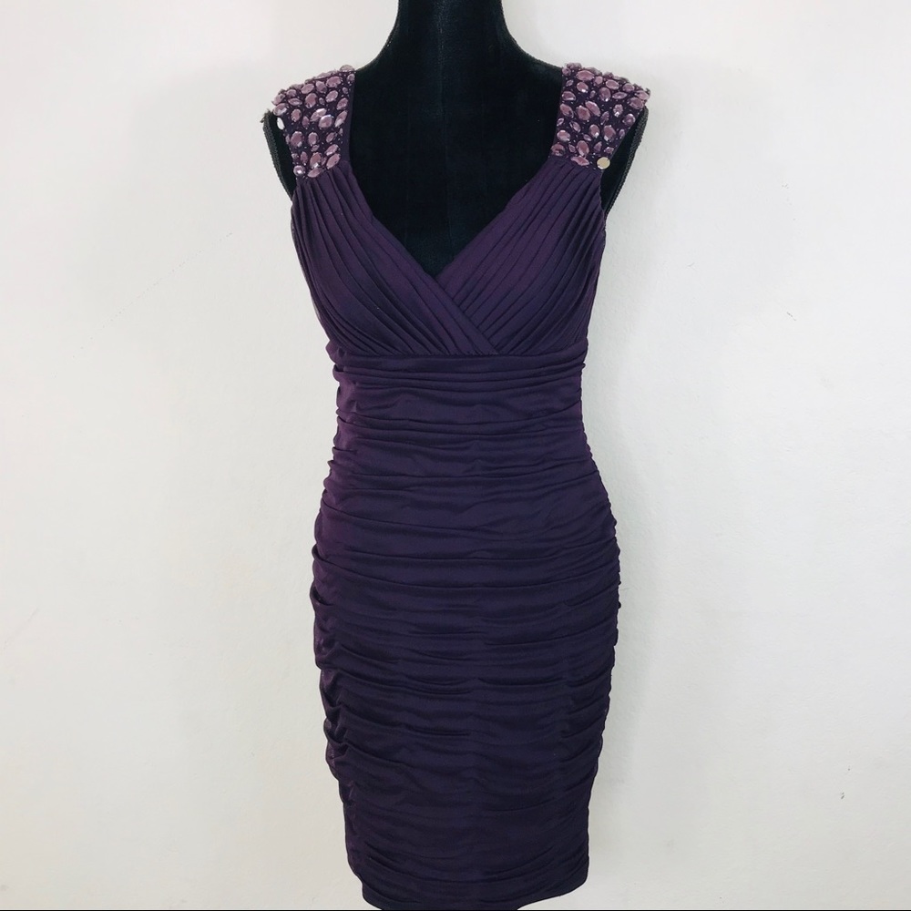Xscape Purple Beaded Cocktail Dress Size 8